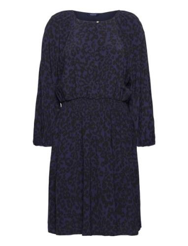 D2. Leopard Boat Neck Dress Kort Kjole Navy GANT