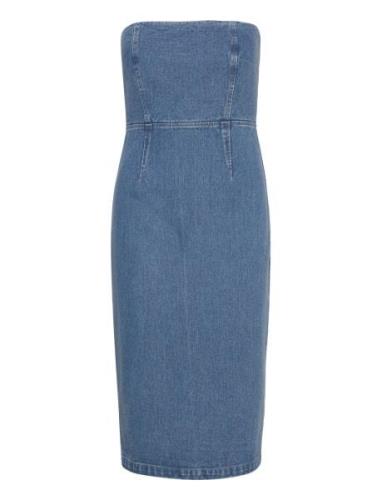 Vanda Denim Midi Dress Knelang Kjole Blue Bardot