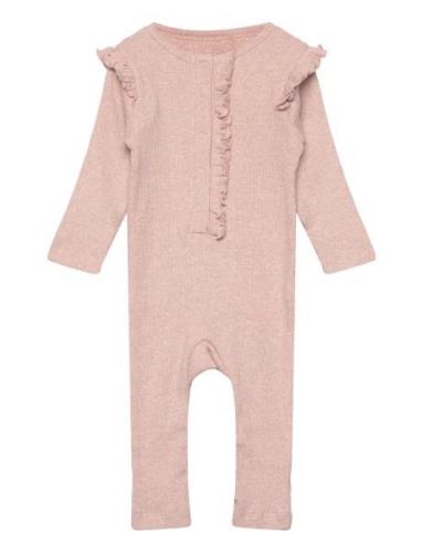 Romper Ls Rib Langermet Bodysuit Pink Fixoni