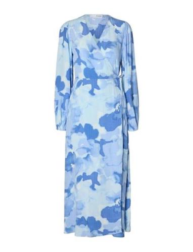 Slfsusie L/S Aop Ankle Wrap Dress Noos Maxikjole Festkjole Blue Select...