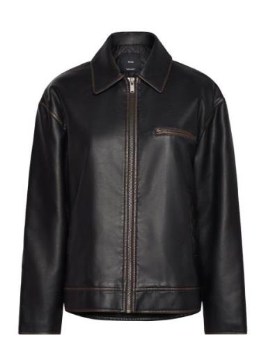 Worn Leather Effect Jacket Skinnjakke Skinnjakke Brown Mango