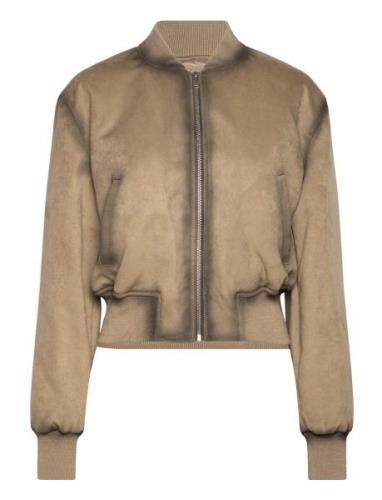 Worn Leather-Effect Bomber Jacket Bomberjakke Brown Mango