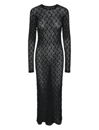 Pcnaya Ls O-Neck Lace Maxi Dress D2D Jit Knelang Kjole Black Pieces