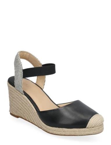 Pearle Ii Leather & Canvas Espadrille Sandal Med Hæl Espadrilles Black...