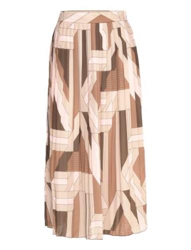 Reg Letters Print Pleated Skirt Knelangt Skjørt Brown GANT