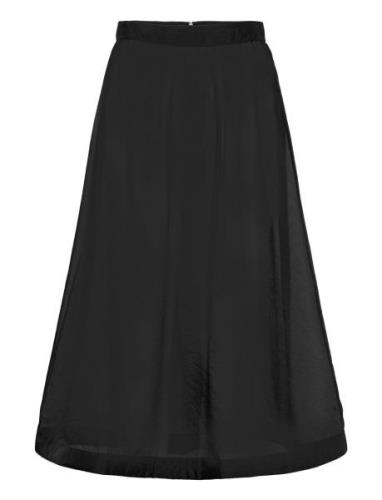 Hayden Pleated Wide Organza Midi Skirt Knelangt Skjørt Black Malina