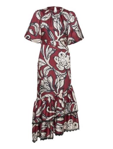 Angelina Asymmetrical Belted Maxi Dress Maxikjole Festkjole Red Malina