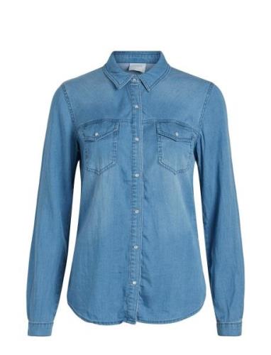 Vibista Denim Shirt-Noos Tops Shirts Long-sleeved Blue Vila