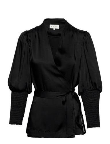 Hope Satin Wrap Blouse Tops Blouses Long-sleeved Black Malina