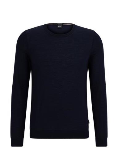 Leno-P Tops Knitwear Round Necks Navy BOSS