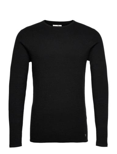 Zigzag Structured Crewneck Tops Knitwear Round Necks Black Tom Tailor