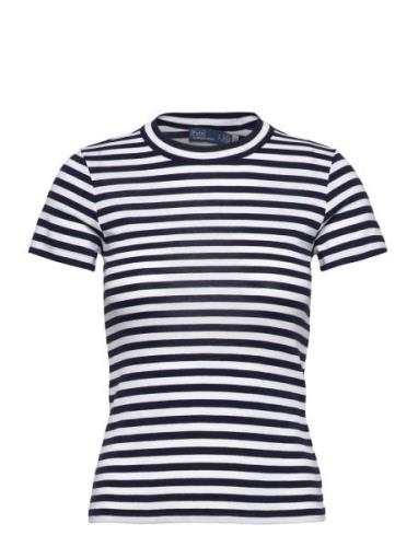 Striped Ribbed Cotton Crewneck Tee Tops T-shirts & Tops Short-sleeved ...