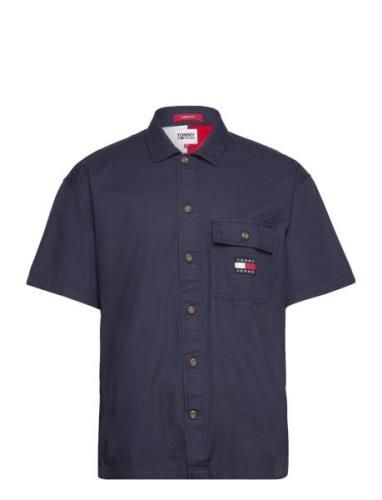 Tjm Classic Solid Ss Overshirt Tops Overshirts Navy Tommy Jeans