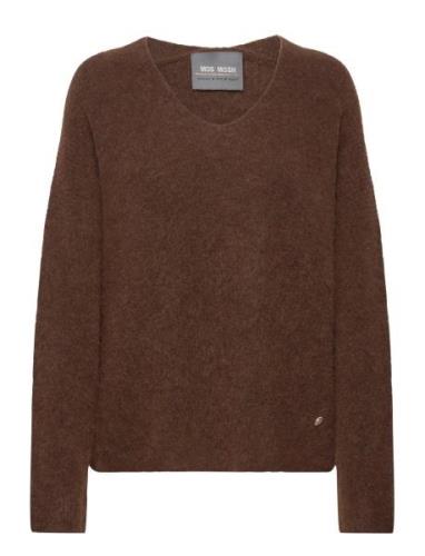 Mmthora V-Neck Knit Tops Knitwear Jumpers Brown MOS MOSH