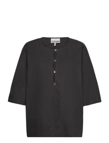 Cotton Poplin Blouse Tops Blouses Short-sleeved Black Ganni