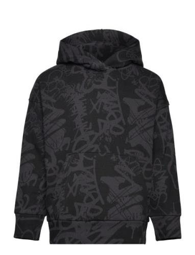 Sweatshirt Hood Aop Scribble Tops Sweat-shirts & Hoodies Hoodies Black...