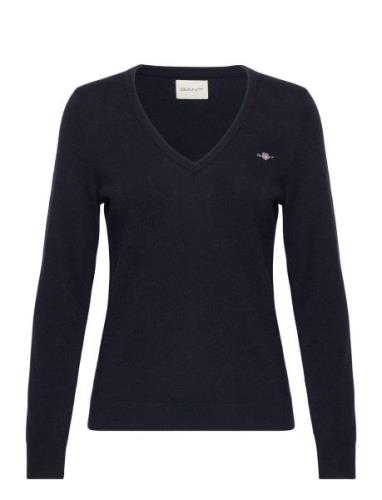 Extrafine V-Neck Tops Knitwear Jumpers Blue GANT