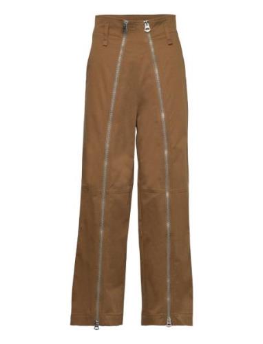 Zip-Detail Trousers Bottoms Trousers Wide Leg Brown Hope