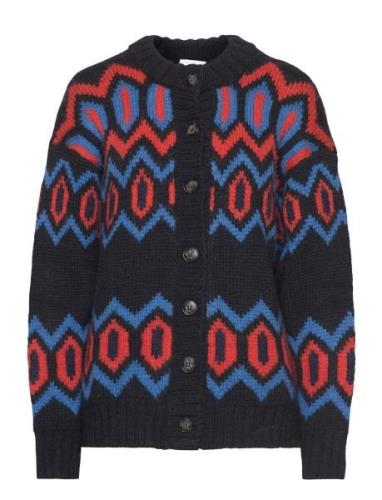 Chunky Graphic Wool Knit Tops Knitwear Cardigans Black Ganni