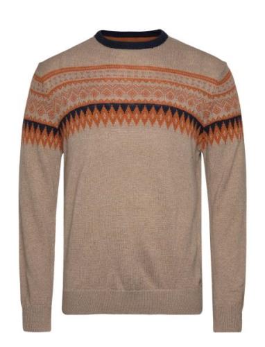 Jacquard O-Neck Knit Tops Knitwear Round Necks Beige Lindbergh