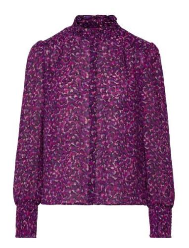 D6Moiré Printed Blouse Tops Blouses Long-sleeved Purple Dante6