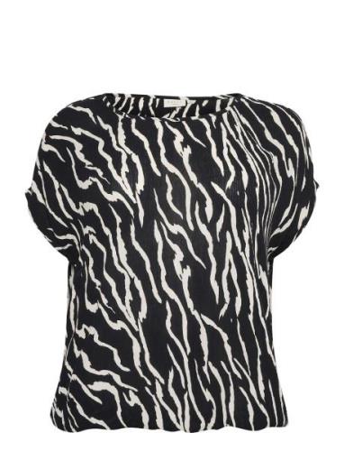 Kcami Stanley Printed Tops Blouses Short-sleeved Black Kaffe Curve