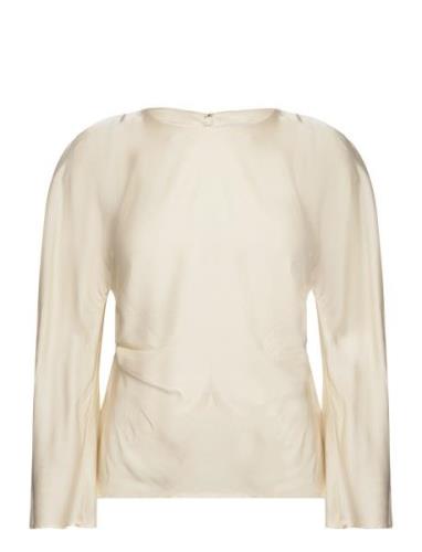 Mackenzie Wide Sleeve Draped Blouse Tops Blouses Long-sleeved Cream Ma...