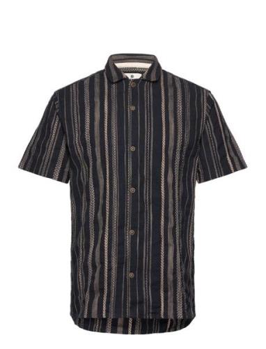 Akleon S/S Cotton Shirt Tops Shirts Short-sleeved Navy Anerkjendt