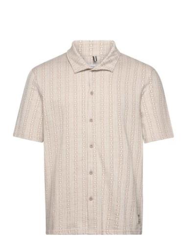 Hazy Jacquard Shirt S/S Tops Shirts Short-sleeved Beige Fat Moose