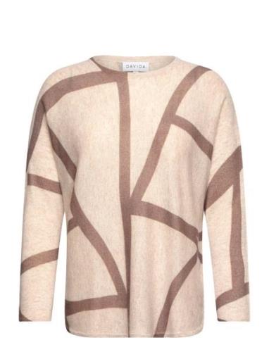 Curved Logo Tops Knitwear Jumpers Beige Davida Cashmere