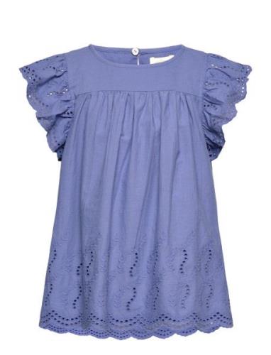 Top Embroidery Tops T-shirts Short-sleeved Blue Creamie