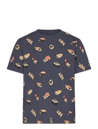 T-Shirt Ss Aop Tops T-shirts Short-sleeved Navy Minymo