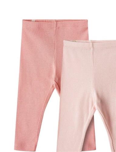 2 Rib Leggings Maddy Bottoms Leggings Pink Wheat