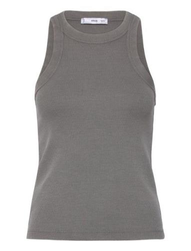 Washed Ribbed Cotton Top Tops T-shirts & Tops Sleeveless Grey Mango