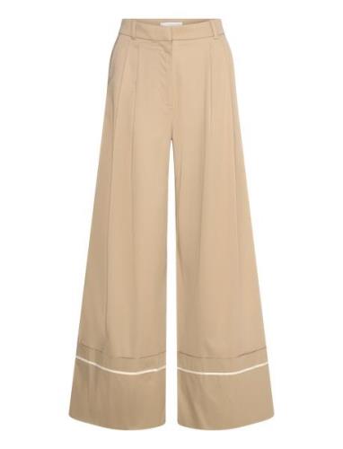 Cotton Pleated Trousers Bottoms Trousers Wide Leg Beige Mango