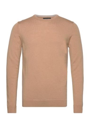 Merino Wool Crew Tops Knitwear Round Necks Beige Clean Cut Copenhagen