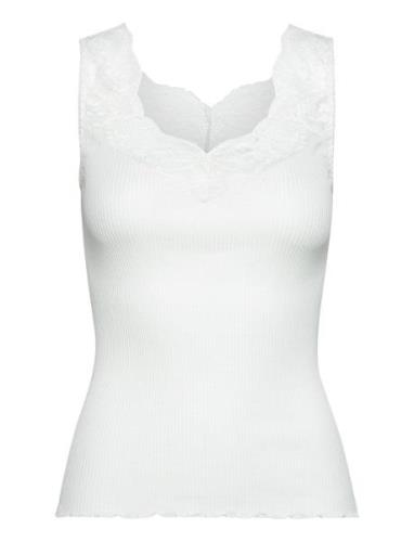 Silk Top W/ Lace Tops T-shirts & Tops Sleeveless White Rosemunde