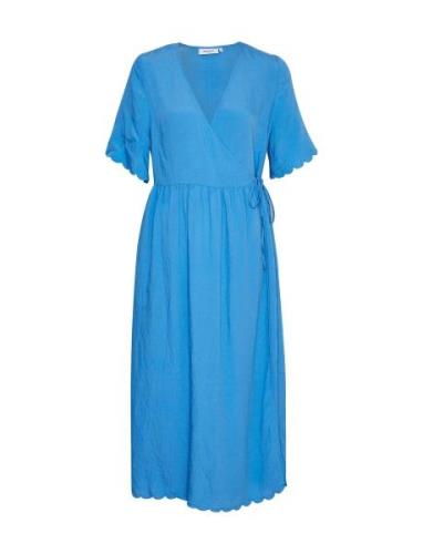 Mschchalena 2/4 Wrap Dress Knelang Kjole Blue MSCH Copenhagen