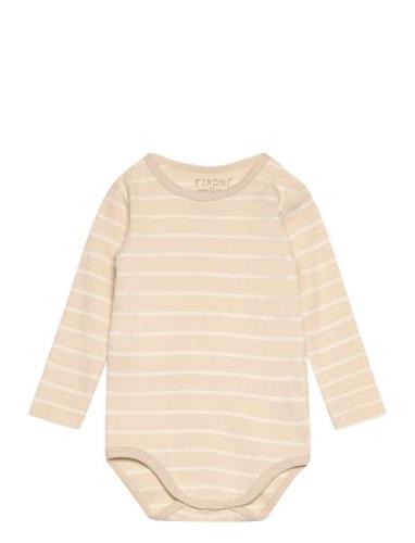 Body Ls W. Yd Stripe Bodies Long-sleeved Beige Fixoni