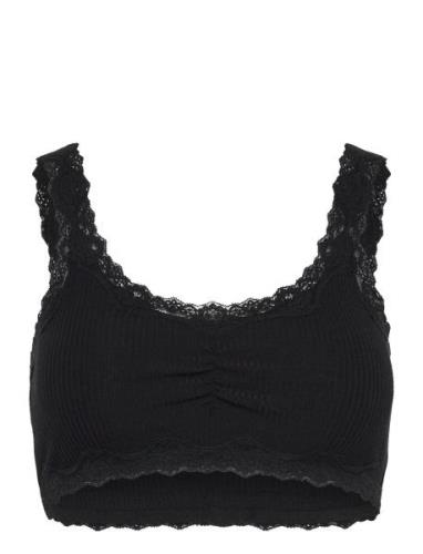 Silk Bralette W/ Lace Lingerie Bras & Tops Soft Bras Bralette Black Ro...