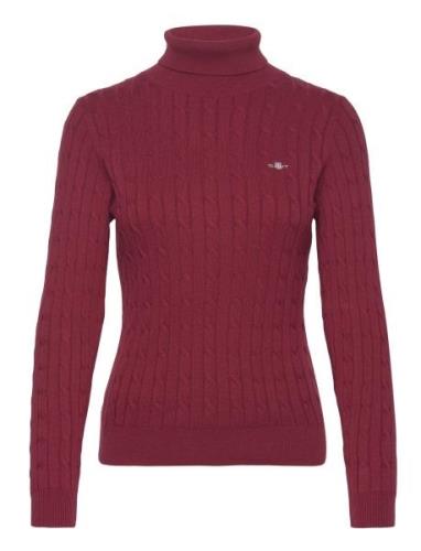 Stretch Cotton Cable Turtleneck Tops Knitwear Turtleneck Red GANT