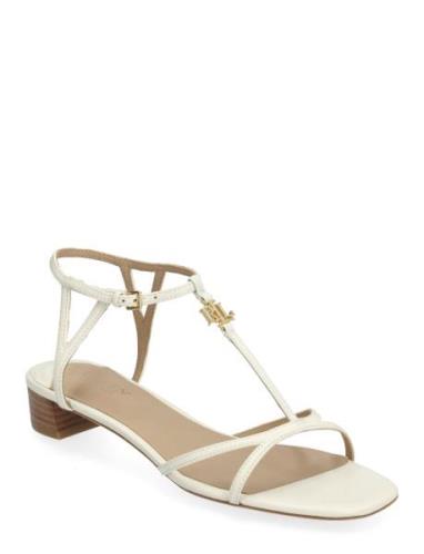 Fallon Nappa Leather Sandal Flate Sandaler White Lauren Ralph Lauren