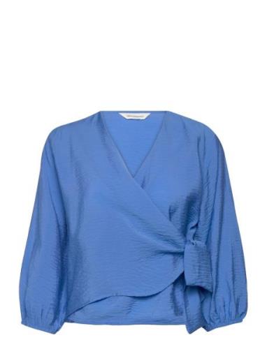 Mschaudia 3/4 Wrap Top Tops Blouses Long-sleeved Blue MSCH Copenhagen