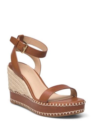 Hilarie Burnished Leather Espadrille Sandal Med Hæl Espadrilles Brown ...