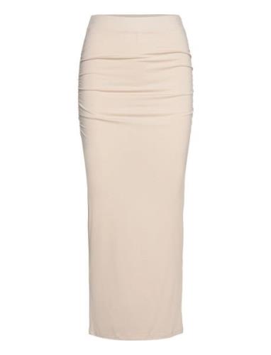 Soft Touch Ruched Long Skirt Langt Skjørt Cream Gina Tricot