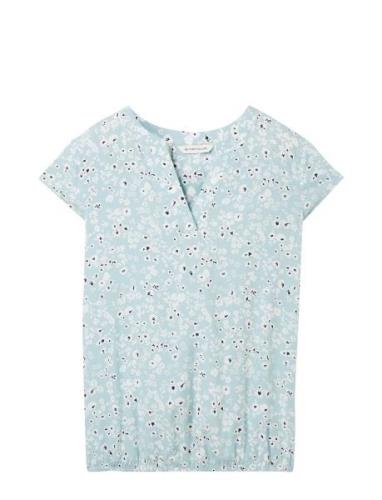 Printed Blouse Tops Blouses Short-sleeved Blue Tom Tailor