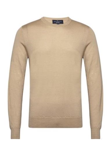 Gmd Merino Silk Crew Tops Knitwear Round Necks Beige Hackett London