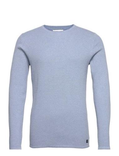 Zigzag Structured Crewneck Tops Knitwear Round Necks Blue Tom Tailor