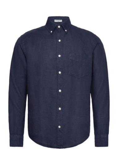 Reg Gmnt Dyed Linen Shirt Tops Shirts Casual Navy GANT