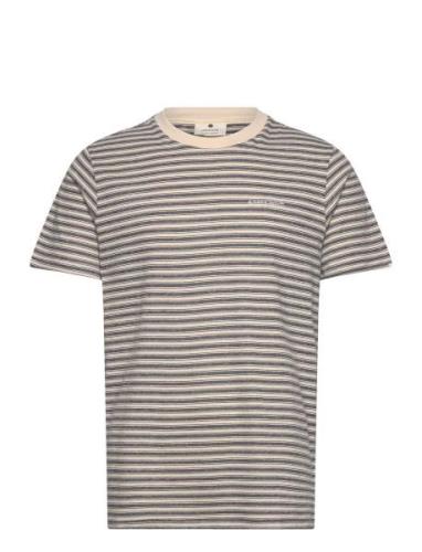 Akrod S/S Cot/Linen Stripe Tee Tops T-shirts Short-sleeved Grey Anerkj...